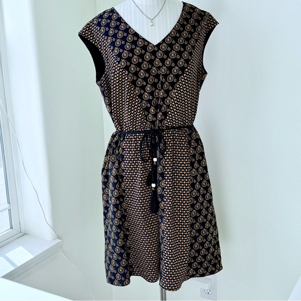 Antonio Melani Bicycle Print V-Neck Sleeveless Dress - Brown & Black-Size 12